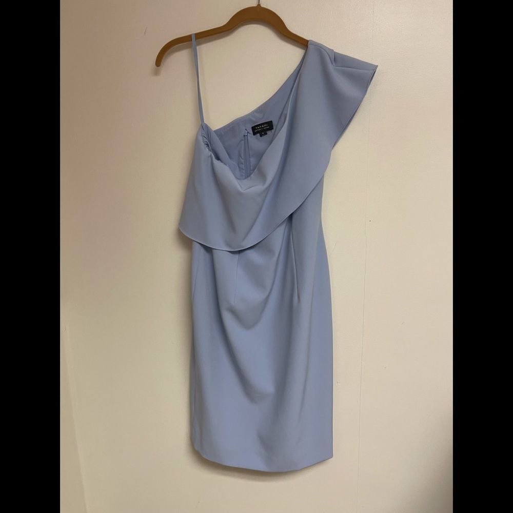 Tahari one shoulder ruffle dress